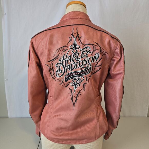 Harley Davidson Mesh Motorcycle Bomber Jacket Women's XS Pink Mesh Logo EUC - Picture 2 of 16